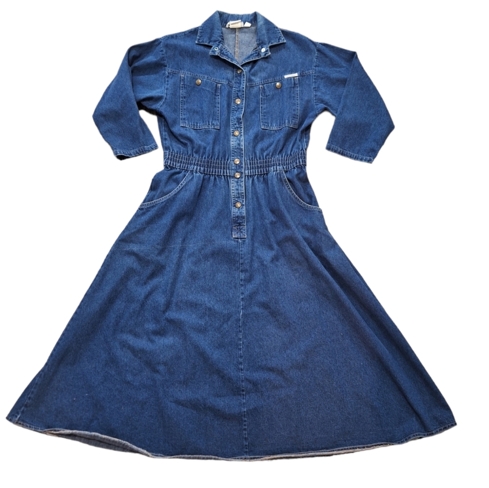 Denim Midi Shirt Dress - Blue